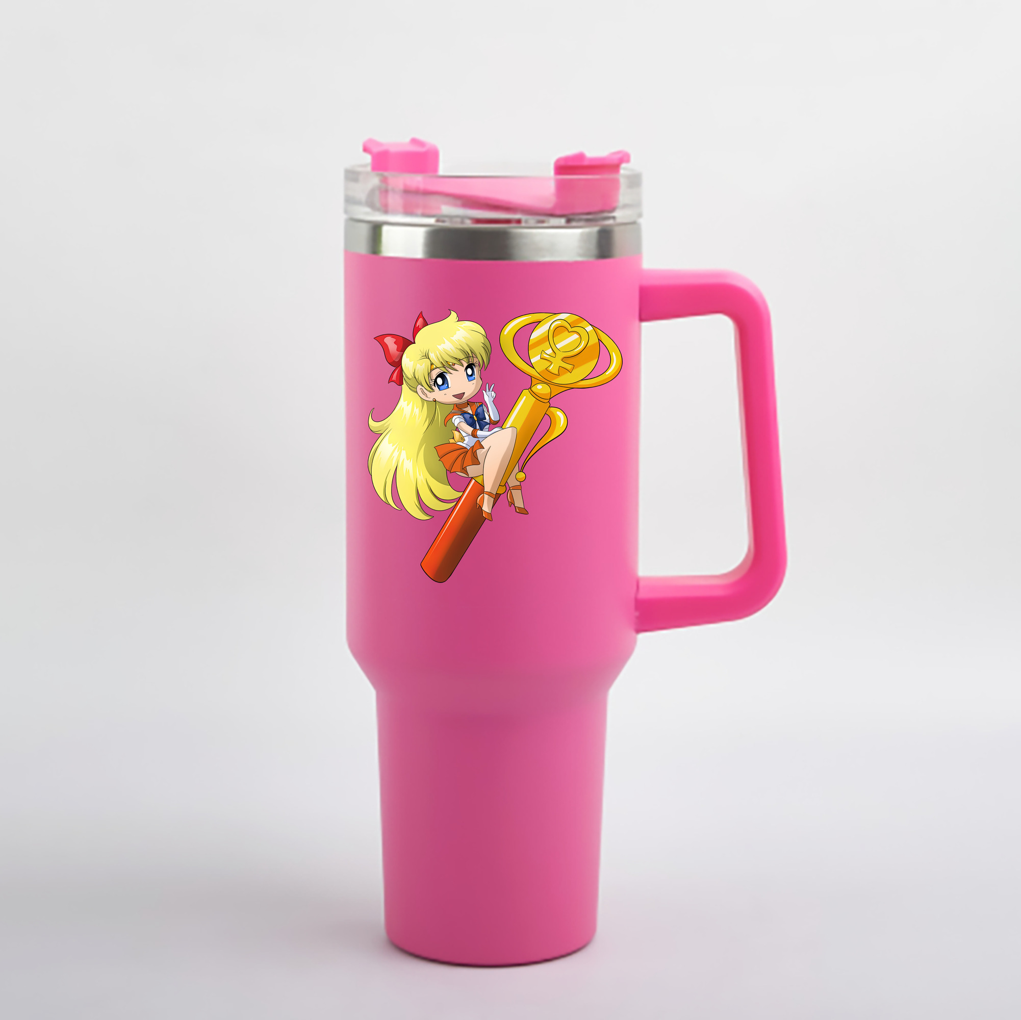 （画像用） 美少女戦士セーラームーン 愛野 美奈子 あいの みなこ Sailor Moon Aino Minako 1200mL車用タンブラー - クリスタルステッカー（プラスチックストロー付き）